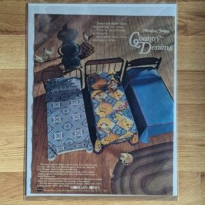 Vintage 1972 Seventeen Magazine Ad for Country Denim Quilt bedding, retro 70s